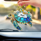 Turtle Stained Glass Mom Grandma - Personalized Acrylic Car Hanger
