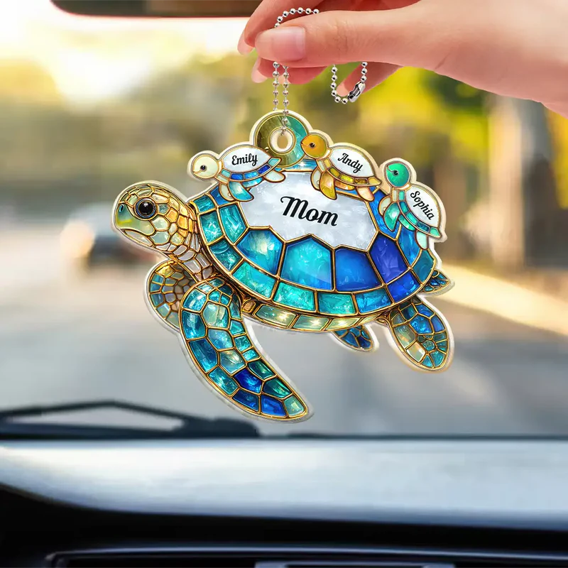 Turtle Stained Glass Mom Grandma - Personalized Acrylic Car Hanger