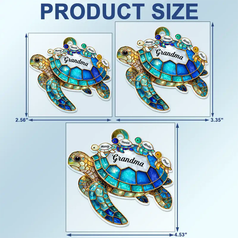 Turtle Stained Glass Mom Grandma - Personalized Acrylic Car Hanger