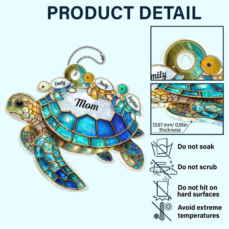 Turtle Stained Glass Mom Grandma - Personalized Acrylic Car Hanger