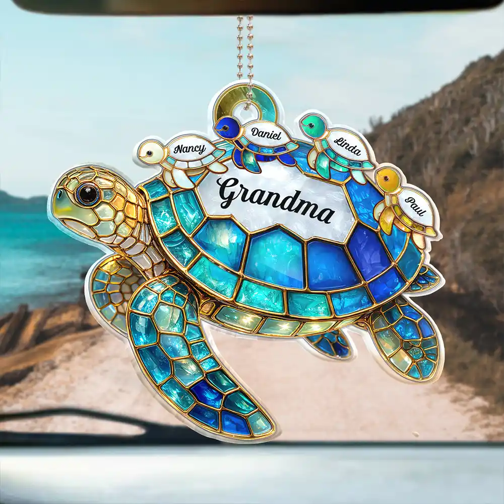 Turtle Stained Glass Mom Grandma - Personalized Acrylic Car Hanger