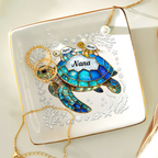 Turtle Stained Glass Mom Grandma - Personalized Ring Dish