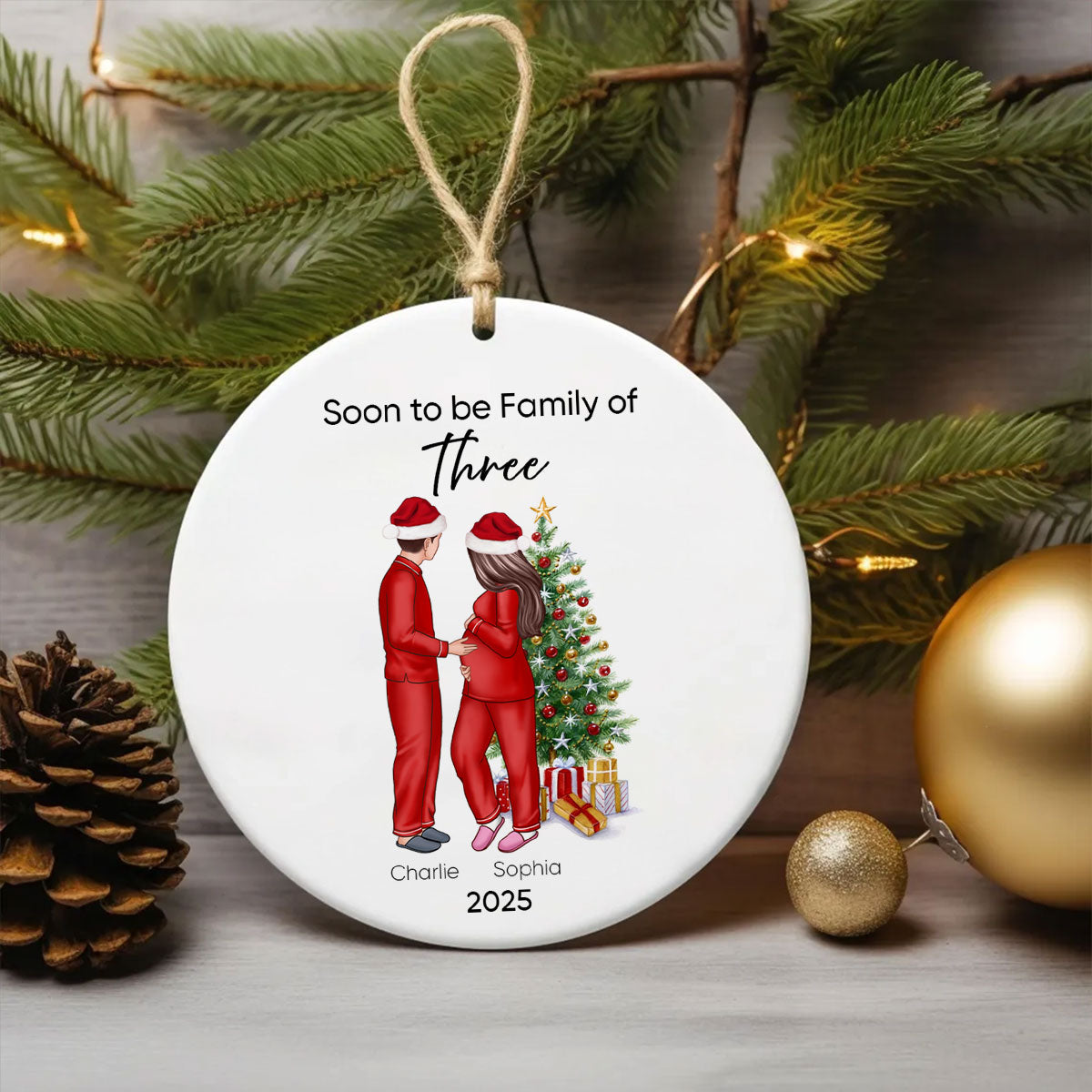 Soon to be Family of 3 Christmas Ornament, Pregnancy Custom Family Ornament, Expecting New Baby Ornament, Mom to be Gift