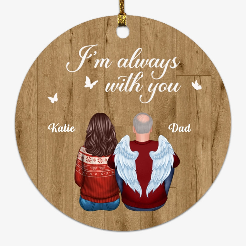 Family Back View Memorial Wood Effect Personalized Circle Ornament