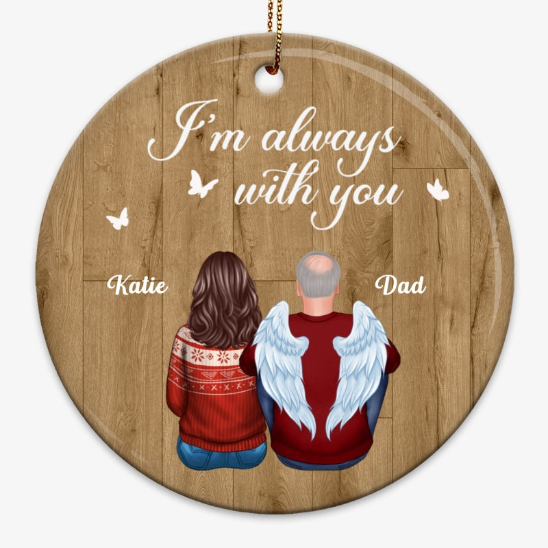 Family Back View Memorial Wood Effect Personalized Circle Ornament