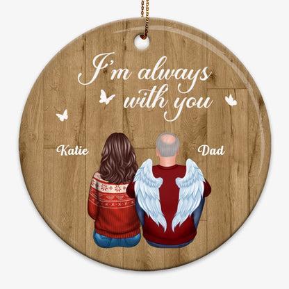 Family Back View Memorial Wood Effect Personalized Circle Ornament