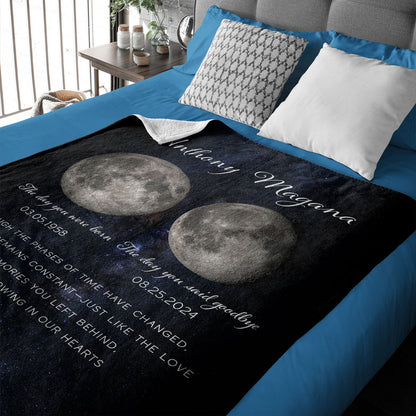Lost Loved One Moon Phase Art Memorial Sympathy Gift Personalized Fleece Blanket