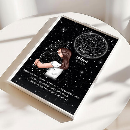 Lost Loved One Woman Hugging Star Map Galaxy Art Memorial Sympathy Gift Personalized Poster, Custom By Location And Date