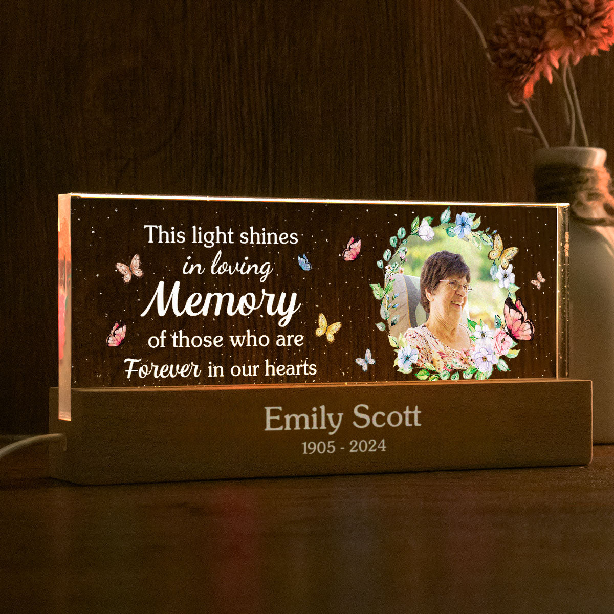 This Light Shines In Loving Memorial Of Those We Love Memorial Sympathy Keepsake, Personalized LED Night Light