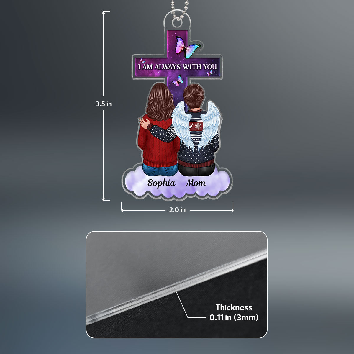 Butterfly Cross Family Memorial Remembrance Keepsake Personalized Acrylic Ornament