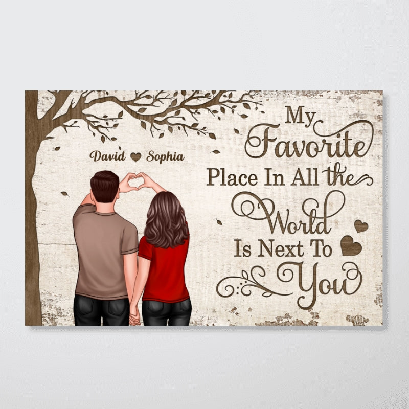 Back View Couple Heart Hands Favorite Place Personalized Horizontal Poster, Gift For Him, For Her