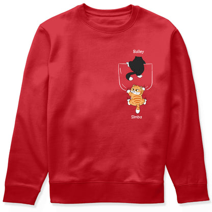 Cute Naughty Cat Climbing Pocket Gift For Pet Lover Personalized Shirt