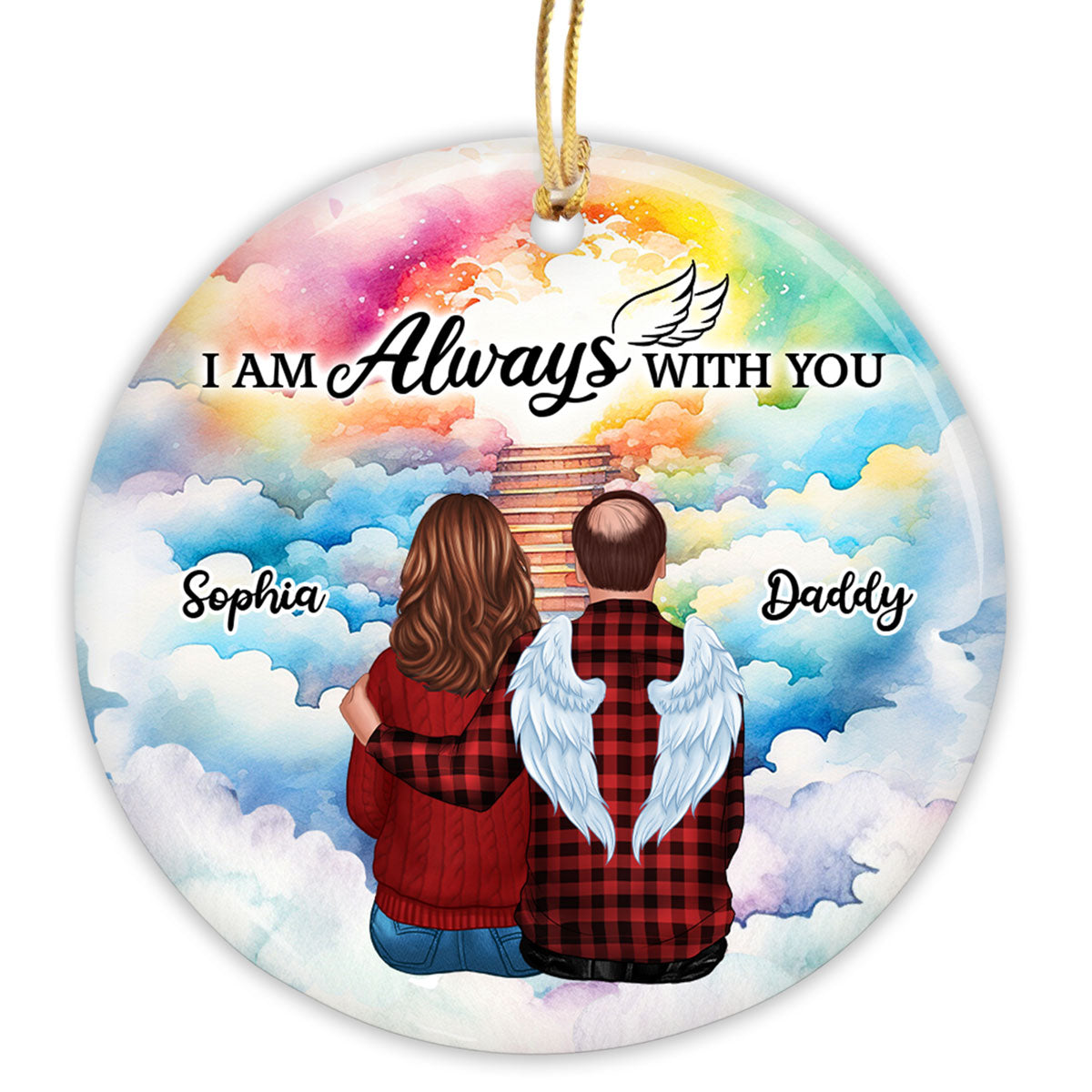 Colorful Heaven Stairway Family Memorial Personalized Circle Ornament