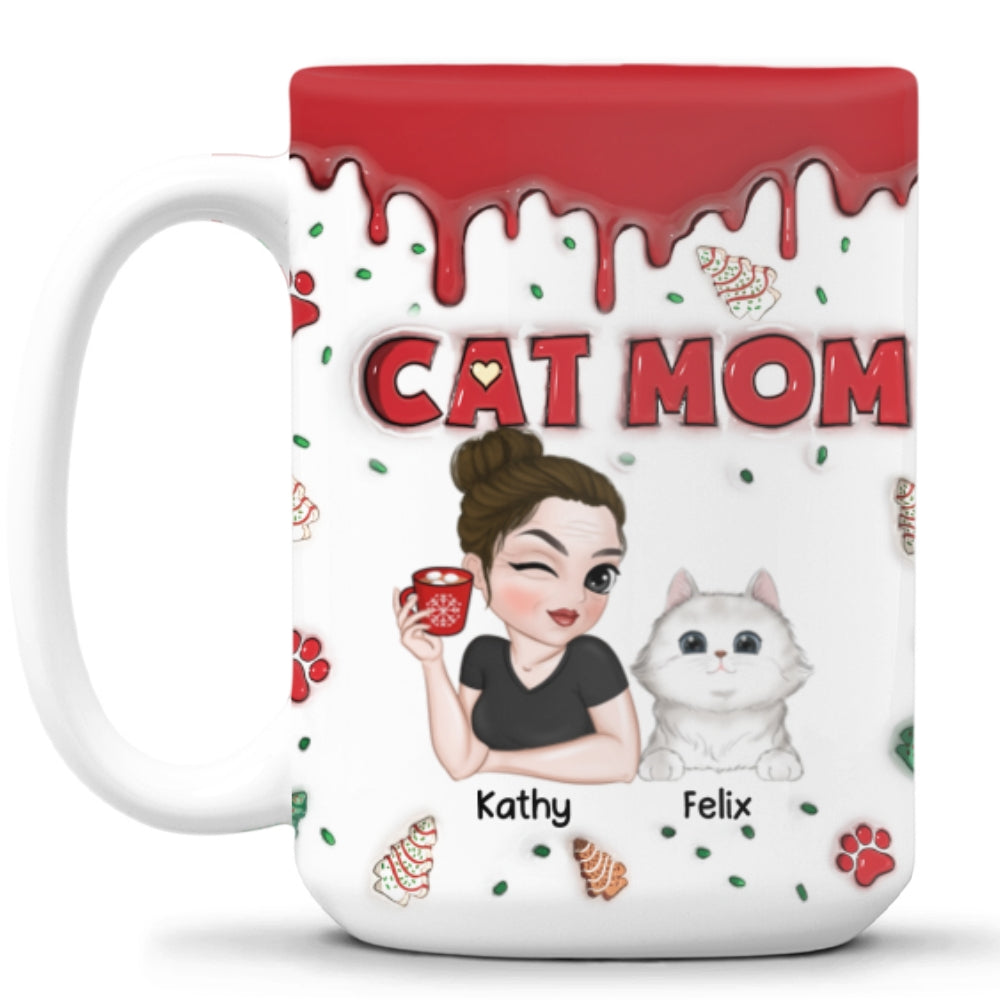 Cat Mom Christmas Cake - Personalized Custom 3D Inflated Effect Mug