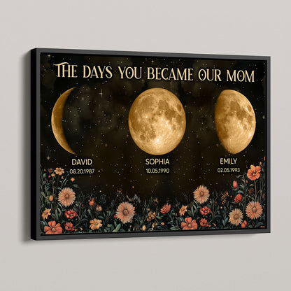 Vintage Flowers The Day You Become Mom Grandma Custom Birth Moon Phase Personalized Poster, Heartfelt 2025 Mother's Day Gift