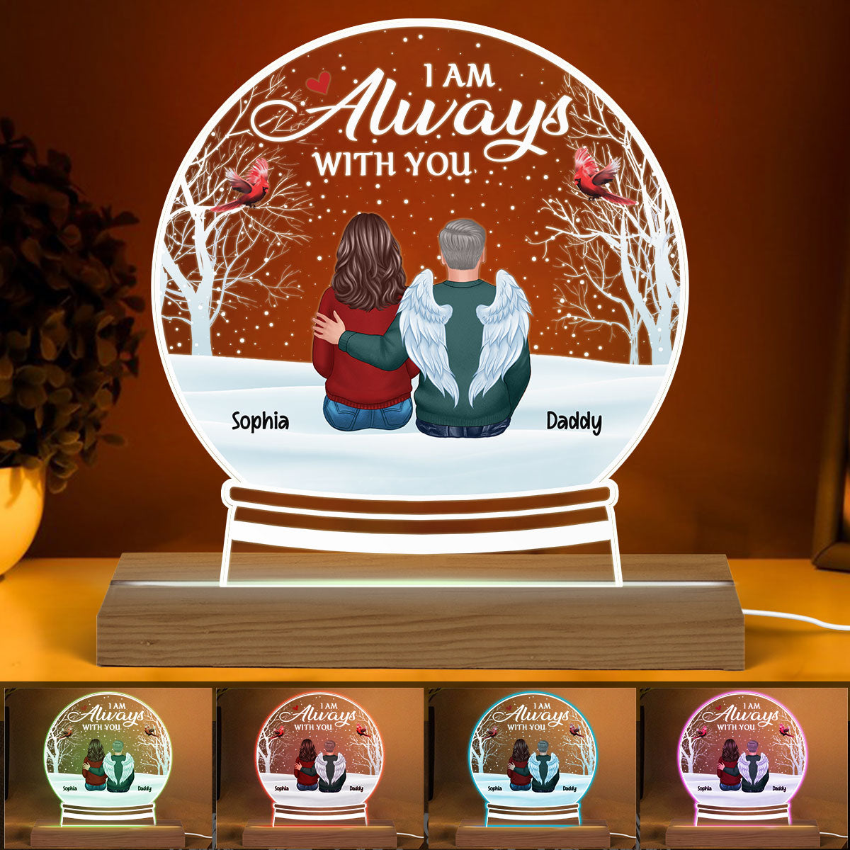 Always With You Family Memorial Gift Personalized Snow Globe Shaped Acrylic Plaque With LED Night Light