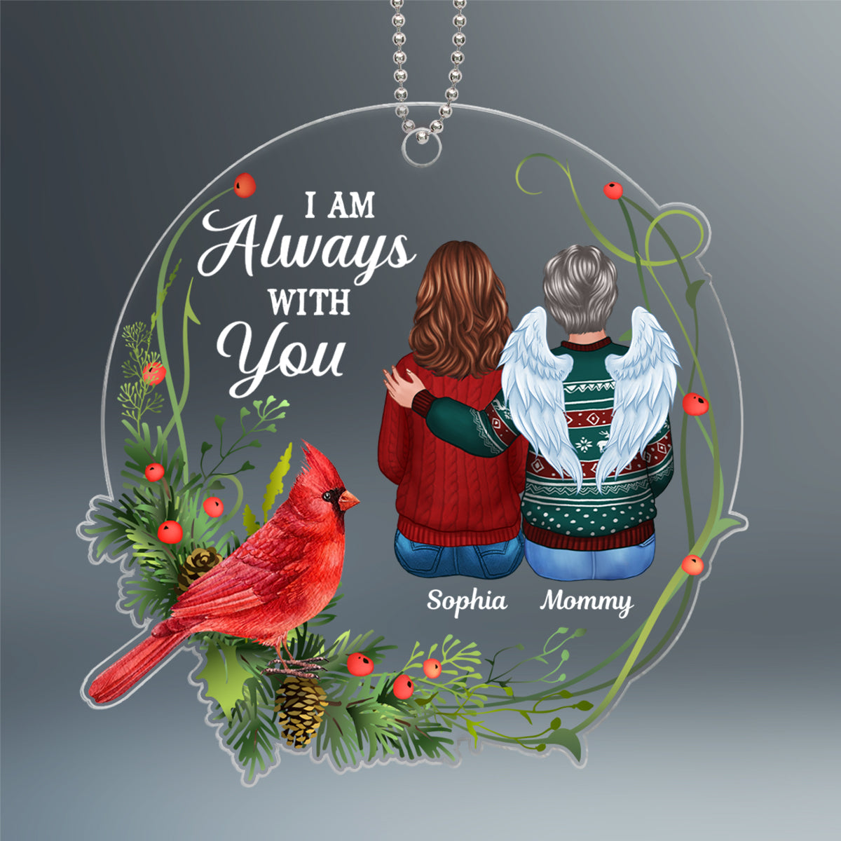 Always With You Cardinal Wreath Remembrance Memorial Keepsake Christmas Personalized Acrylic Ornament