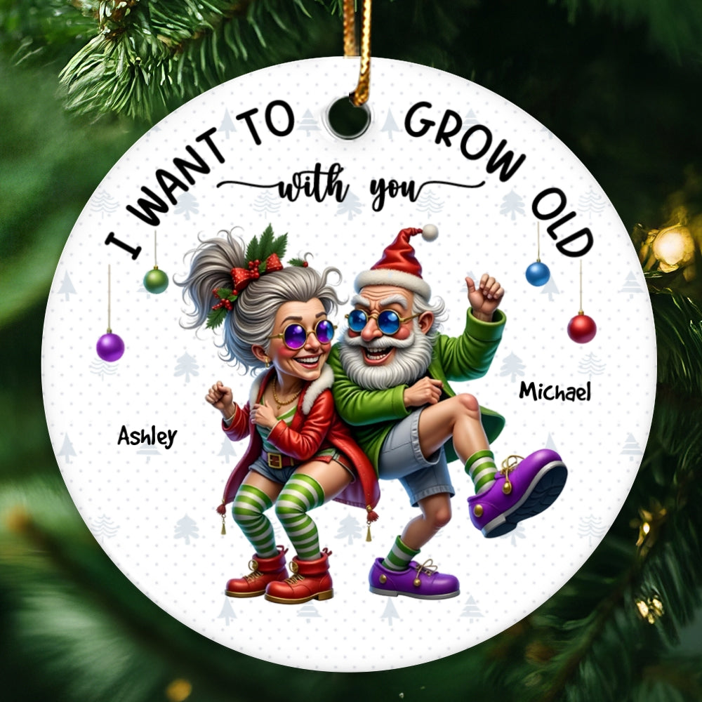 Funny Elderly Couple Christmas Party Whimsical Holiday Personalized Ceramic Ornament