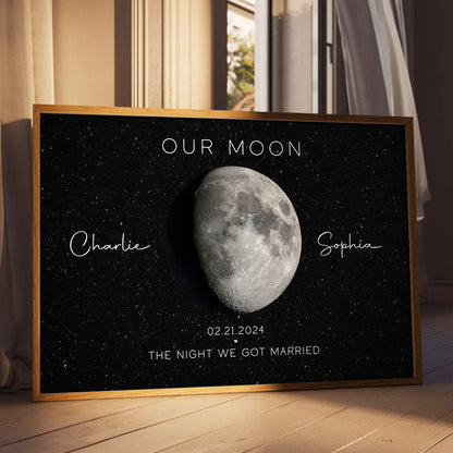 Our Moon Couple Gift Moon Phase Art Anniversary for Wife, Gift for Husband Wedding Anniversary Personalized Poster