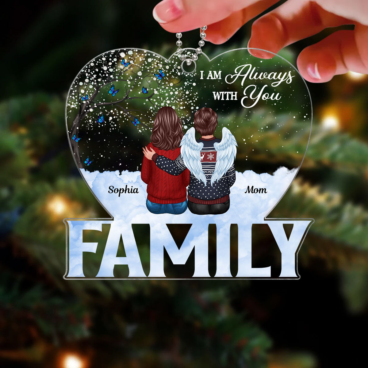 Family Memorial Sitting Sky Heart Blossom Tree Personalized Acrylic Ornament