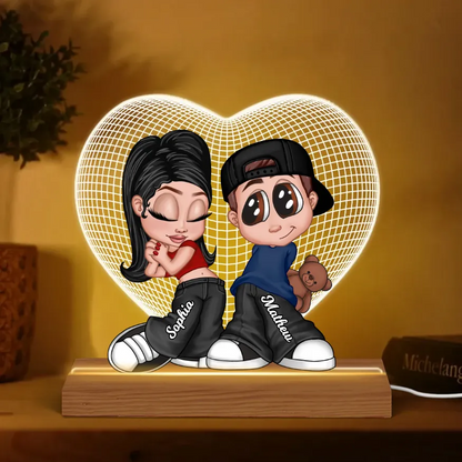 3D Heart Y2K Couple Personalized Acrylic LED Night Light, Gift, Anniversary Gift for Him for Her