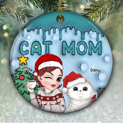 Lovely Cat Mom - Personalized Custom 3D Inflated Effect Ceramic Ornament