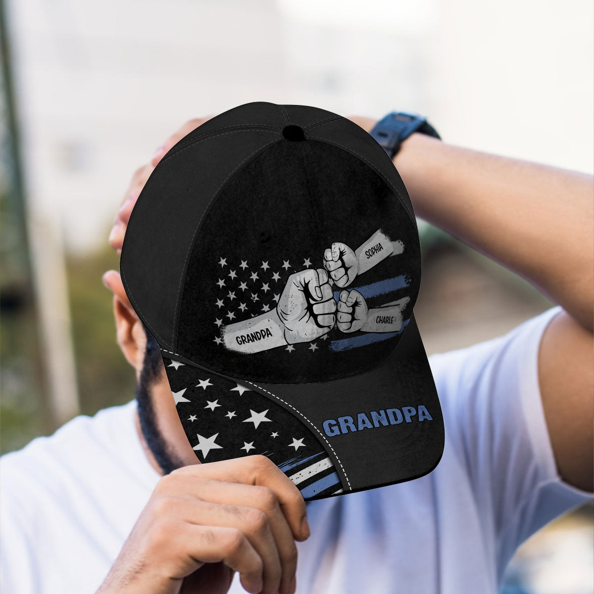 Grandpa Fist Bump Nation Flag Personalized Classic Cap