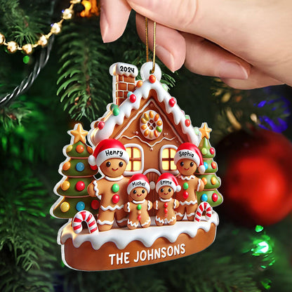 Gingerbread Family With Gingerbread House 3D Effect Personalized Acrylic Ornament