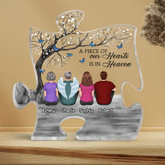 Butterflies Blossom Tree A Big Piece Of My Heart In Heaven Family Memorial Remembrance Gift Personalized Puzzle Acrylic Plaque