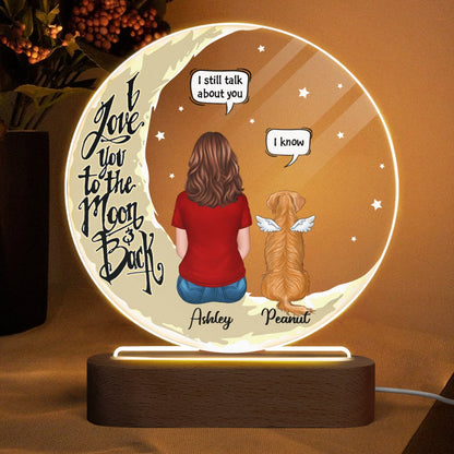 Memorial Dog On Yellow Moon Personalized Circle Acrylic LED Lamp Night Light