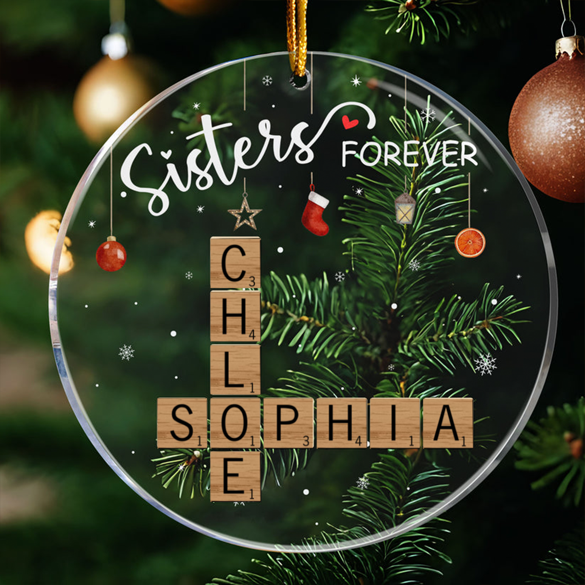 Sisters Forever Scrabble Custom Name - Personalized Acrylic Ornament