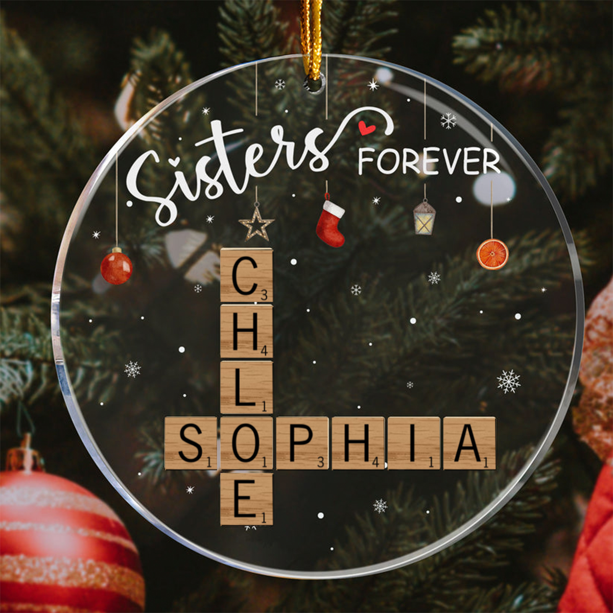 Sisters Forever Scrabble Custom Name - Personalized Acrylic Ornament