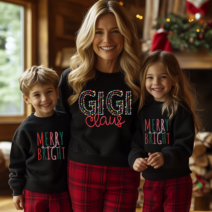 Gigi Claus Christmas lights And Grandkids Christmas Merry Sweatshirt