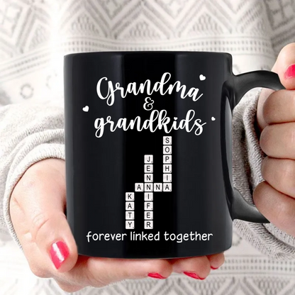 Grandma Grandpa & Grandkids Forever Linked Together Crossword Puzzle Personalized Mug