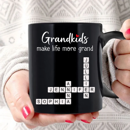 Grandkids Make Life Grand Crossword Puzzle Art Gift For Grandma Personalized Mug
