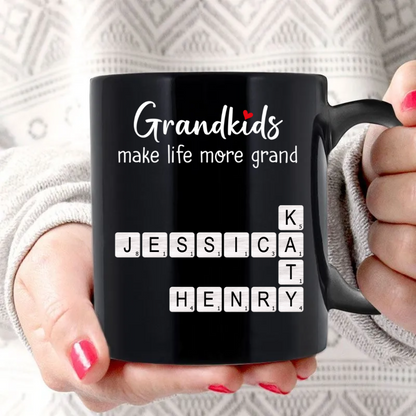 Grandkids Make Life Grand Crossword Puzzle Art Gift For Grandma Personalized Mug