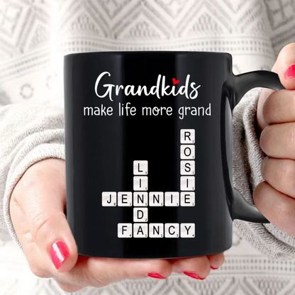 Grandkids Make Life Grand Crossword Puzzle Art Gift For Grandma Personalized Mug