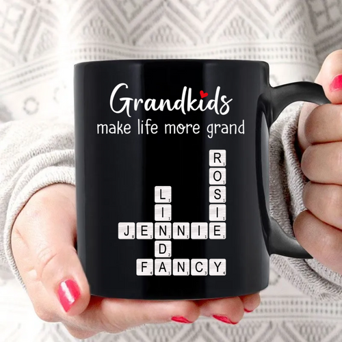 Grandkids Make Life Grand Crossword Puzzle Art Gift For Grandma Personalized Mug