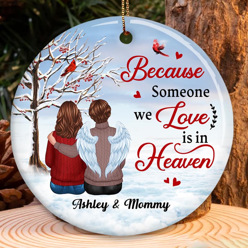 Berry Tree Cardinal Memorial On Cloud Personalized Circle Ornament