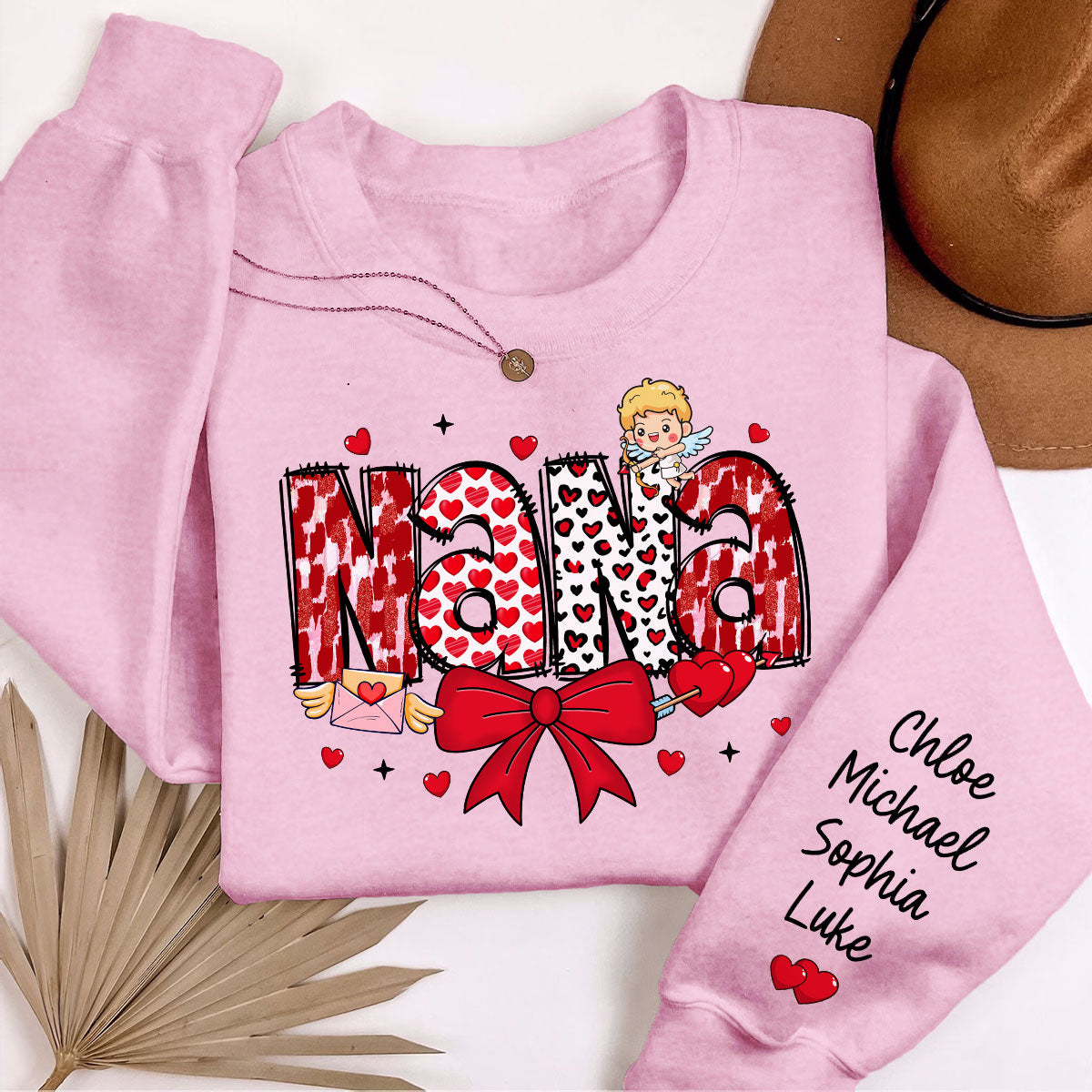 Grandma Valentine Personalized Sleeve Printed Sweatshirt, Valentine's Day Gift For Grandma