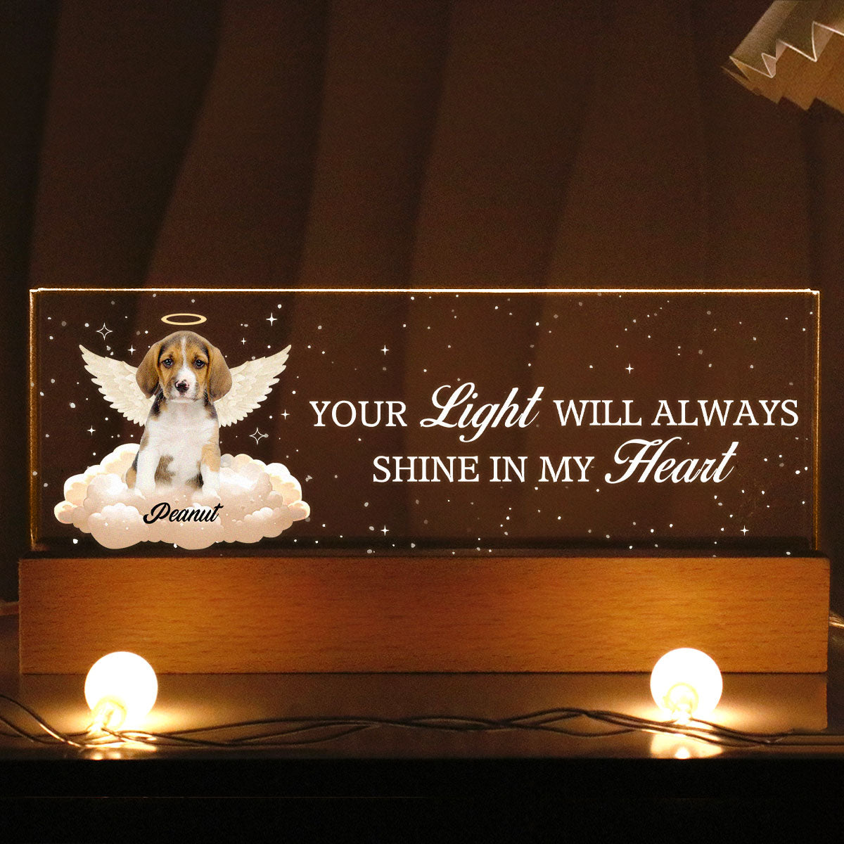 Your Light Will Always Shine In My Heart Personalized Acrylic Block LED Night Light, Sympathy Gift For Pet Owners