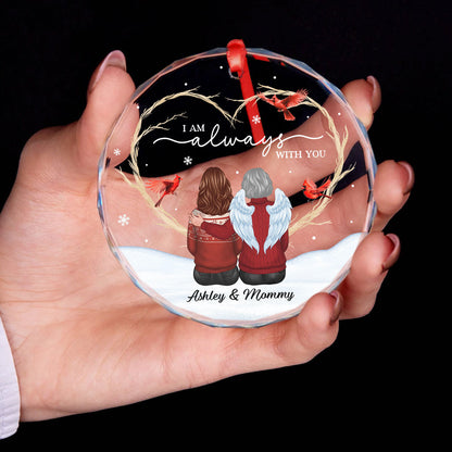 Cardinals Heart Branch Memorial Personalized Glass Ornament, Sympathy Keepsake
