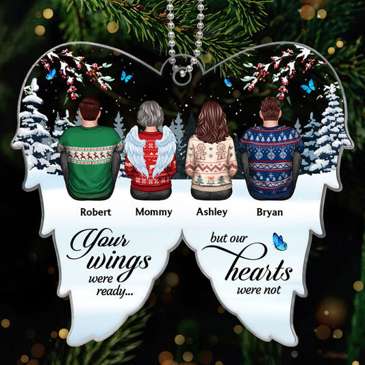 Family Sitting Memorial Angel Wings Shaped Personalized Acrylic Ornament
