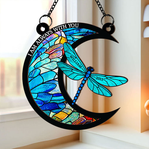 Dragonfly Memory Moon Personalized Window Hanging Suncatcher Ornament, Sympathy Gift For Loved Ones
