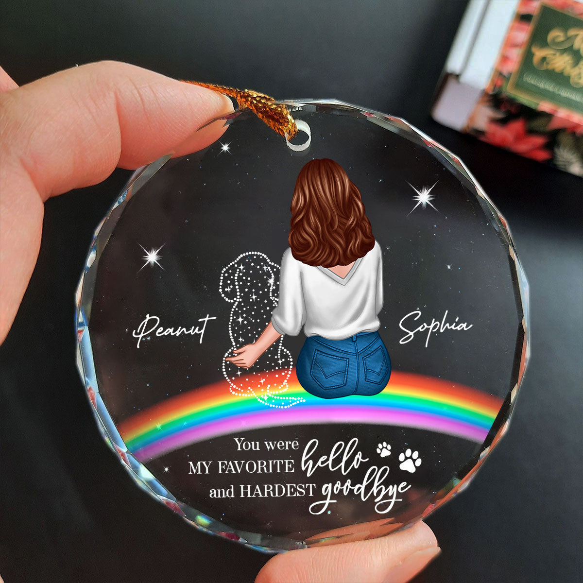 Rainbow Bridge Dog Memorial Pet Loss Keepsake Personalized Glass Ornament
