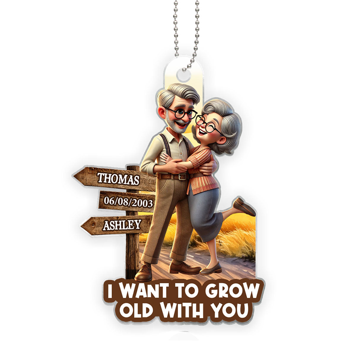 Growing Old Together Personalized Car Hanger Ornament, Anniversary Valentine's Day For Him, For Her, Husband, Wife