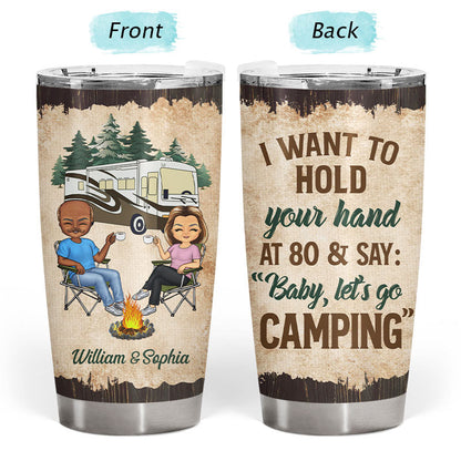 I Want To Hold Your Hand Old Camping Couple - Personalized Custom Tumbler