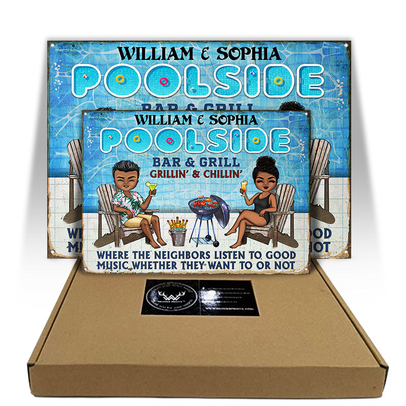 Poolside Listen To The Good Music Bar Grilling Swimming - Personalized Custom Classic Metal Signs