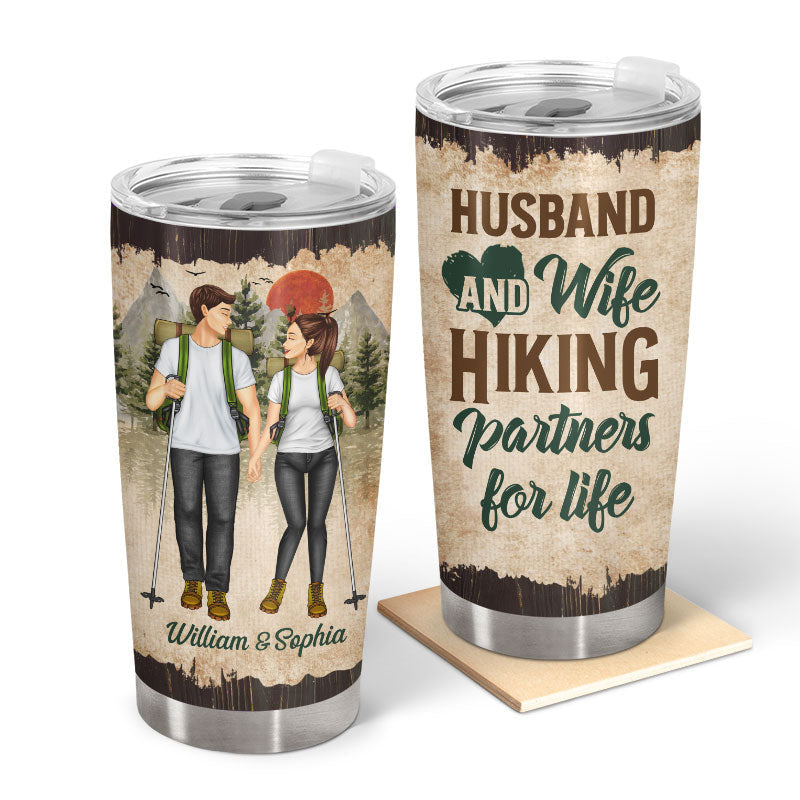Hiking Couple Hiking Partners For Life - Gift For Couples - Personalized Custom Tumbler