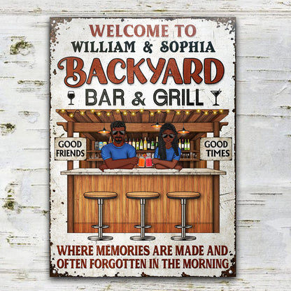 Backyard Bar Where Memories Are Made - Gift For Couples - Personalized Custom Classic Metal Signs